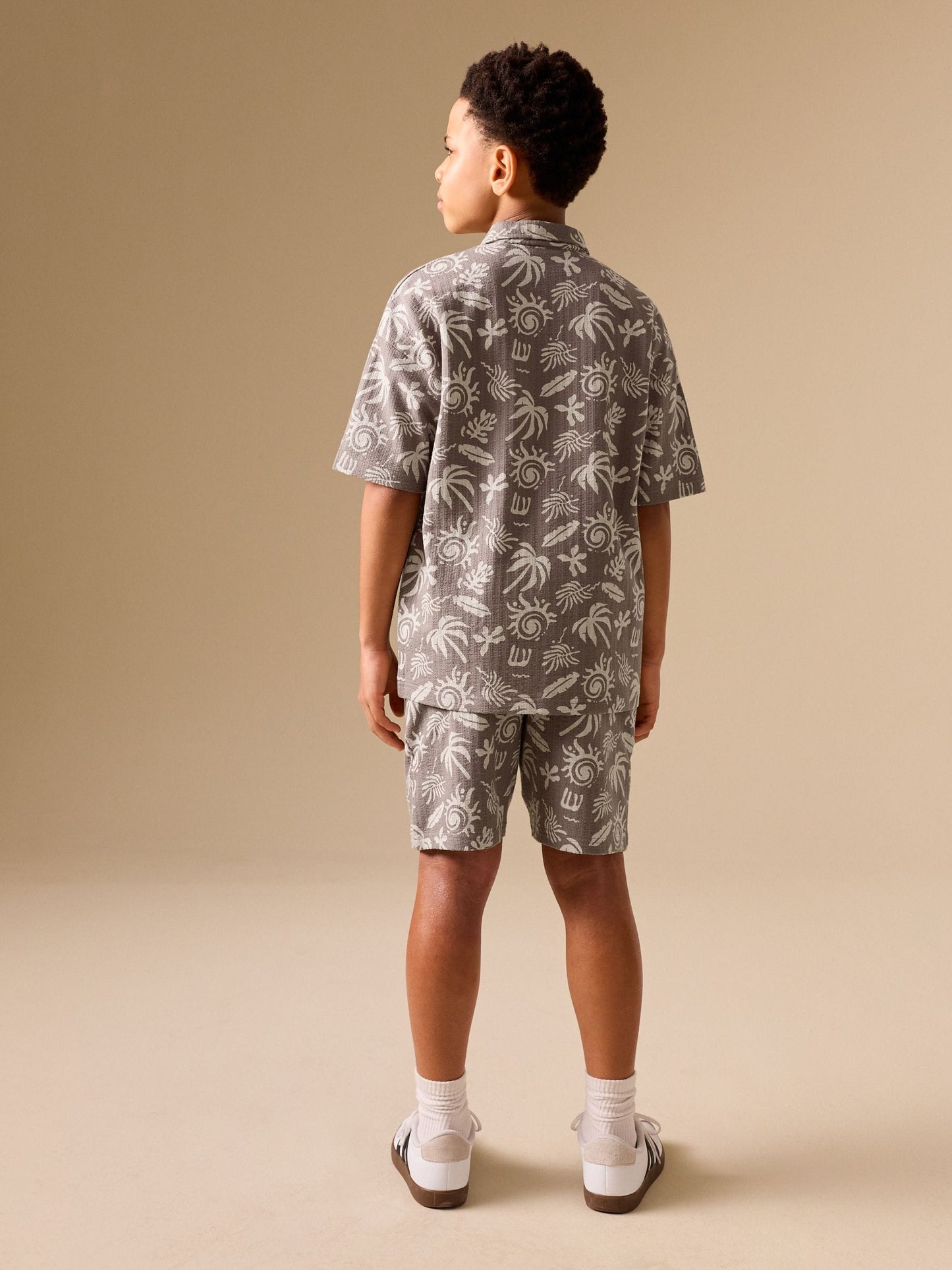 Dsiney Kidz - Brown/Ecru Printed Revere Button Through Shirt and Shorts Set (3-16yrs) image 4
