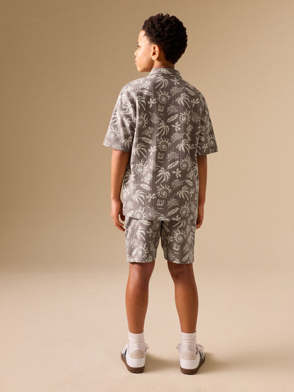 Dsiney Kidz - Brown/Ecru Printed Revere Button Through Shirt and Shorts Set (3-16yrs) image 4