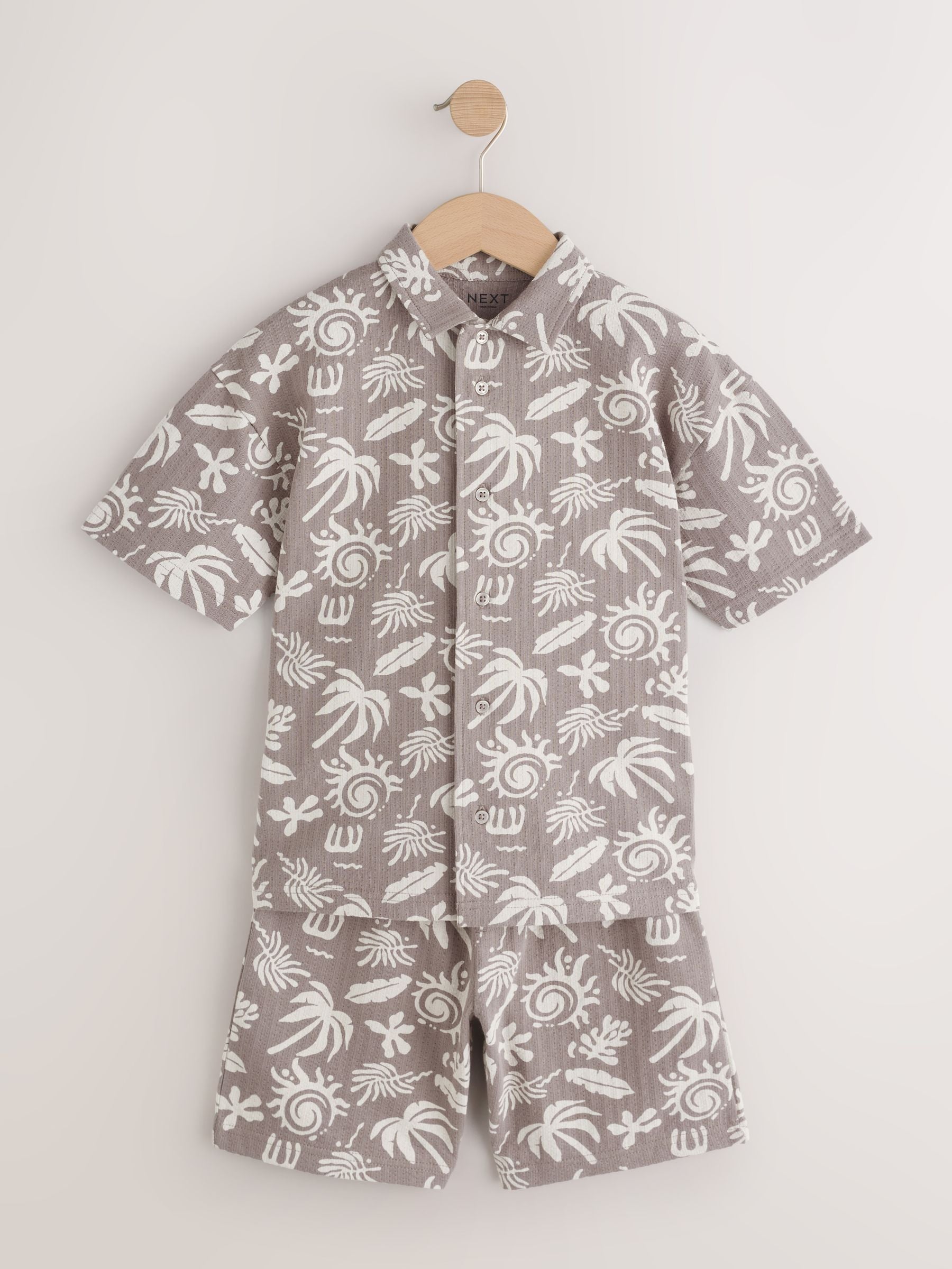 Dsiney Kidz - Brown/Ecru Printed Revere Button Through Shirt and Shorts Set (3-16yrs) image 5