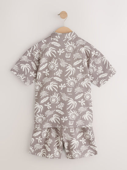 Dsiney Kidz - Brown/Ecru Printed Revere Button Through Shirt and Shorts Set (3-16yrs) image 6