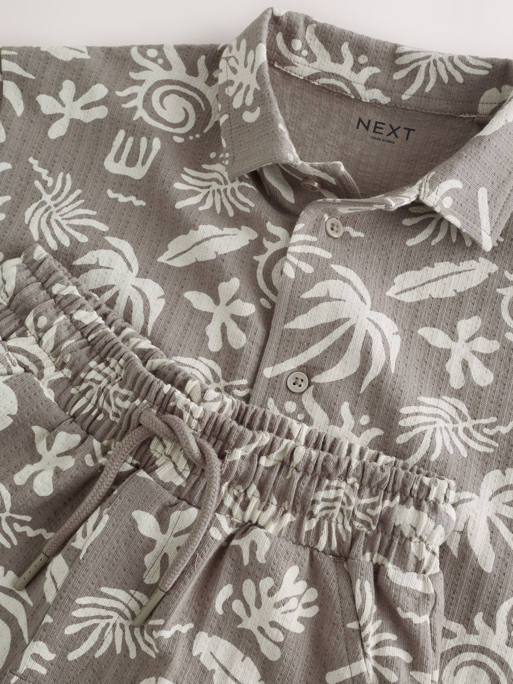 Dsiney Kidz - Brown/Ecru Printed Revere Button Through Shirt and Shorts Set (3-16yrs) image 8