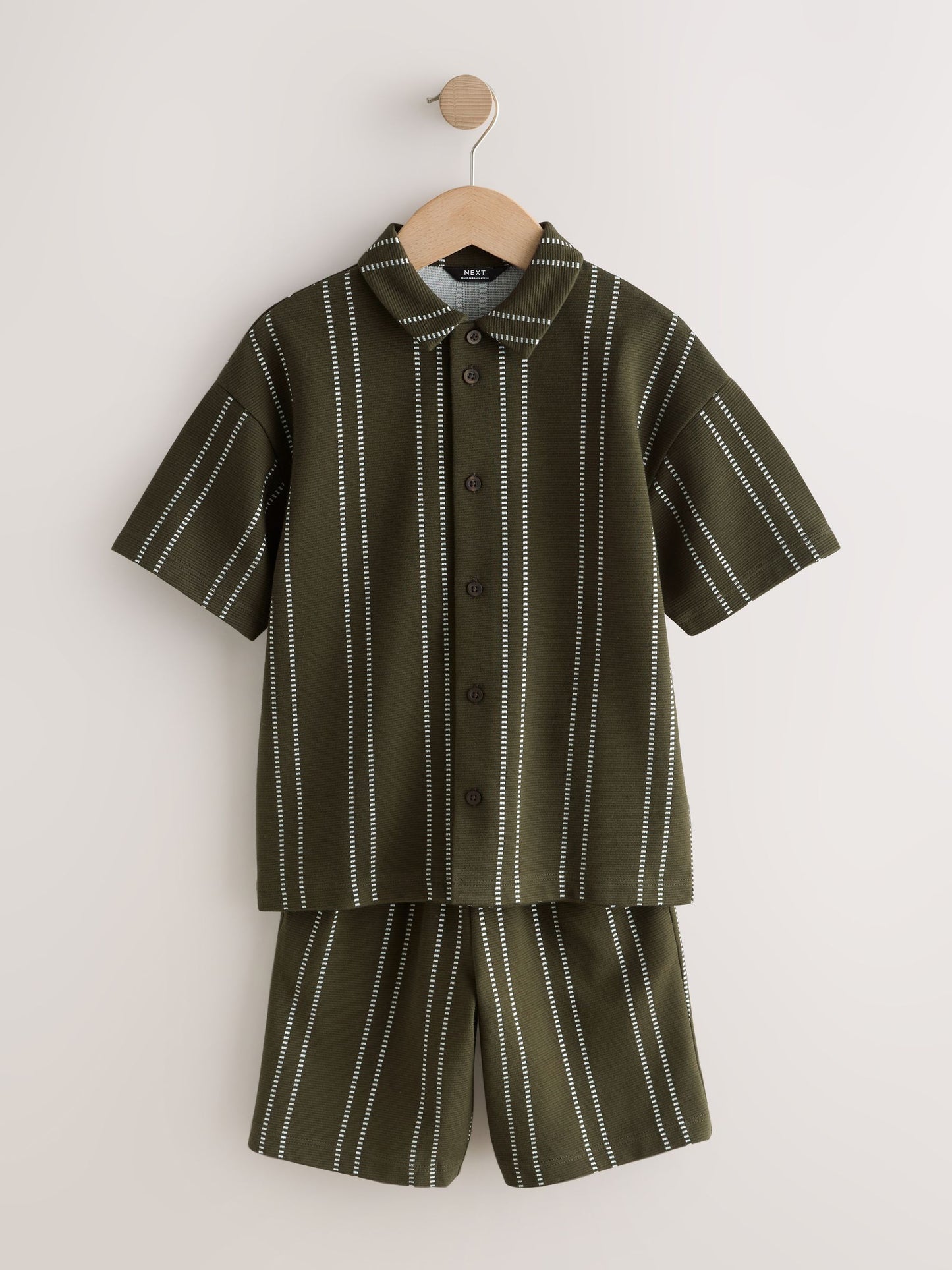 Dsiney Kidz - Khaki Green Stripe Revere Button Through Shirt and Shorts Set (3-16yrs) image 4