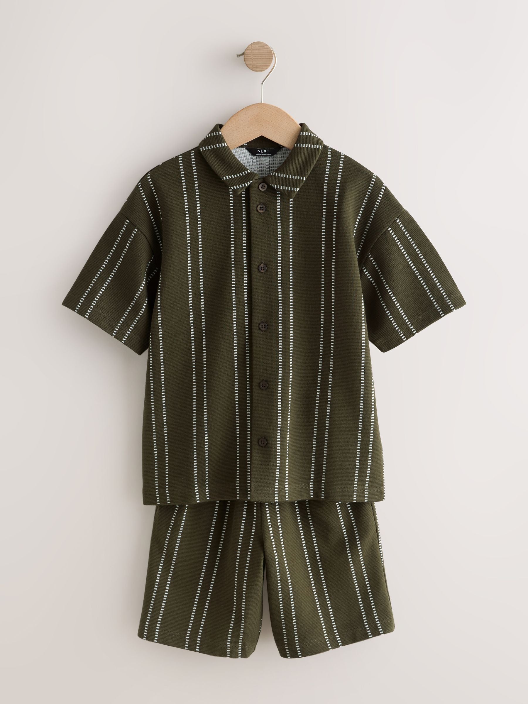 Dsiney Kidz - Khaki Green Stripe Revere Button Through Shirt and Shorts Set (3-16yrs) image 4