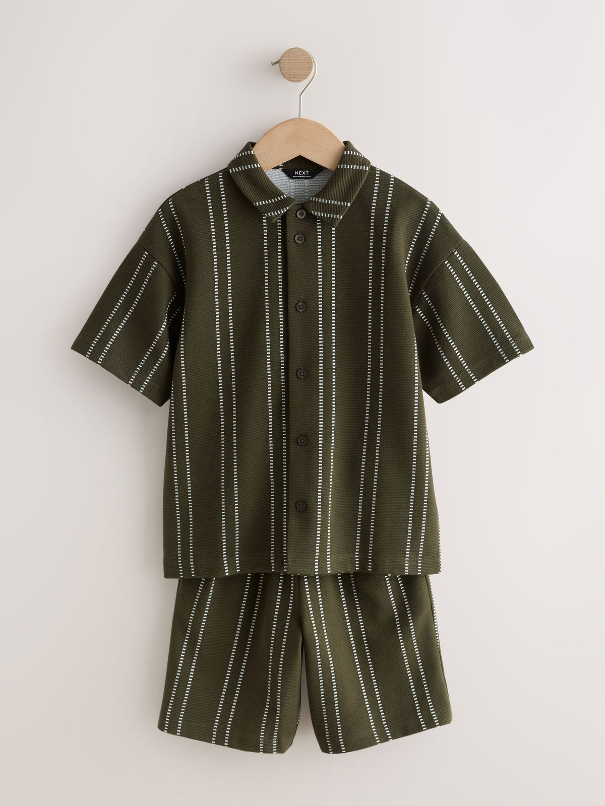Dsiney Kidz - Khaki Green Stripe Revere Button Through Shirt and Shorts Set (3-16yrs) image 4