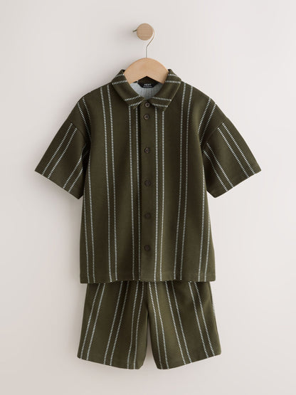 Dsiney Kidz - Khaki Green Stripe Revere Button Through Shirt and Shorts Set (3-16yrs) image 4
