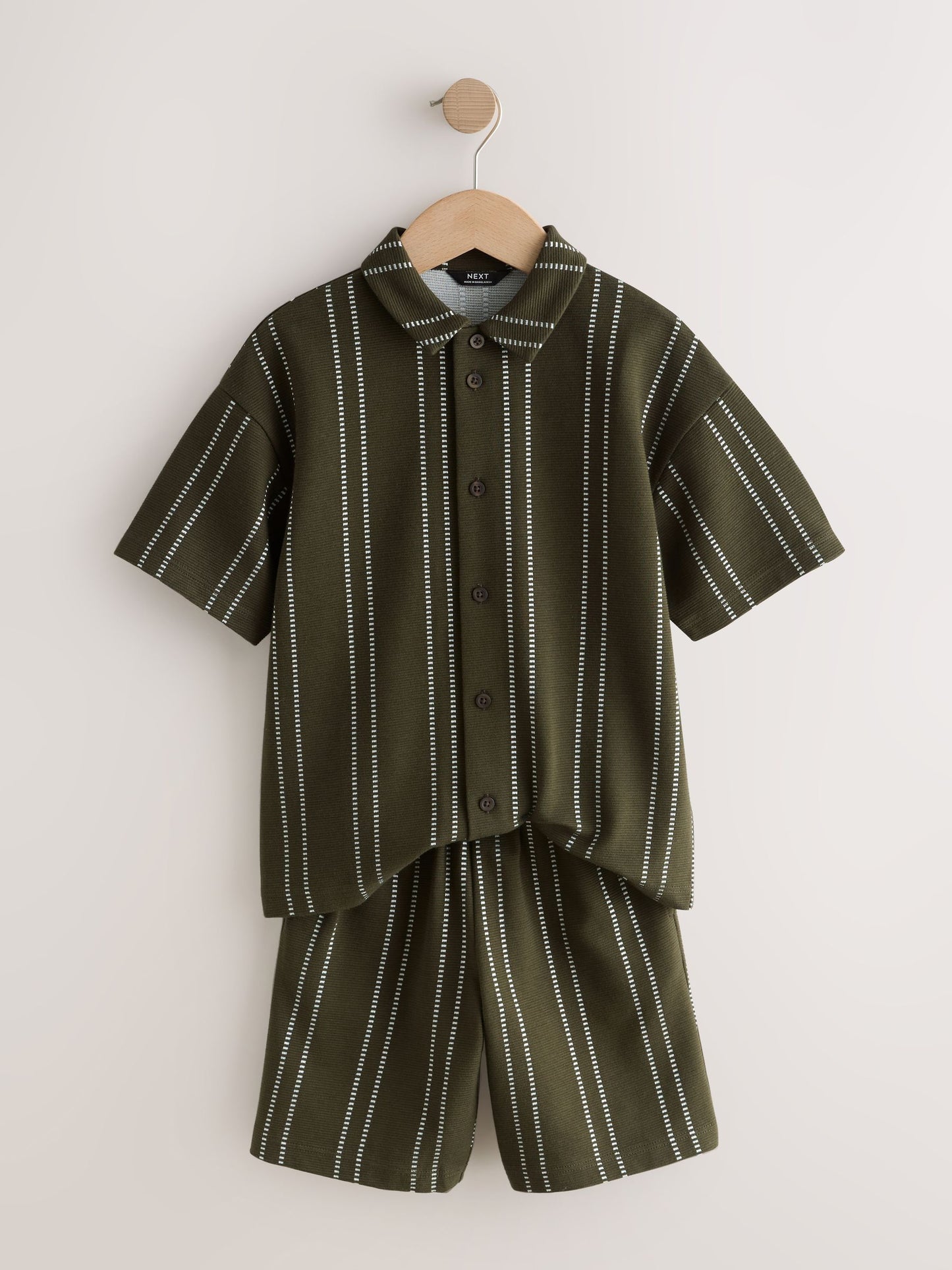 Dsiney Kidz - Khaki Green Stripe Revere Button Through Shirt and Shorts Set (3-16yrs) image 5
