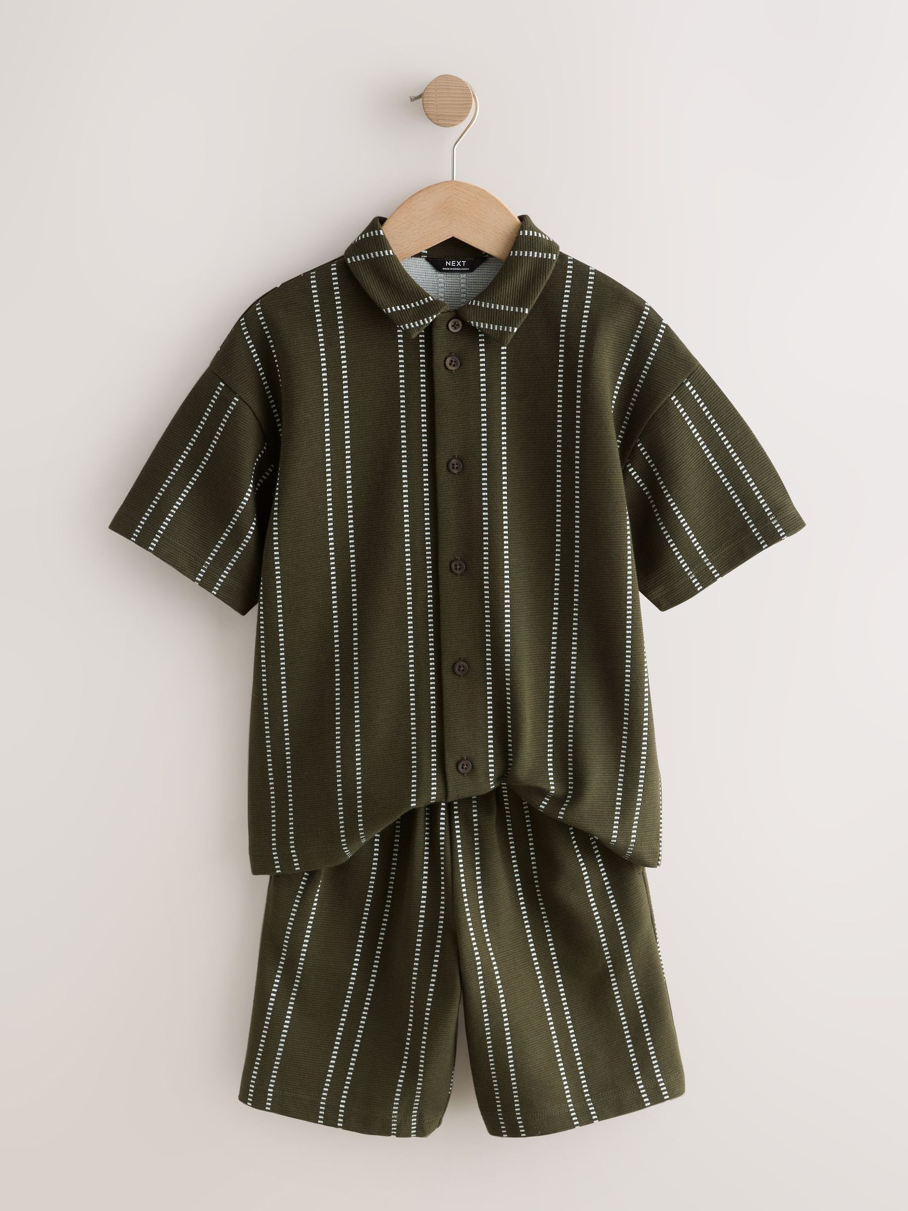 Dsiney Kidz - Khaki Green Stripe Revere Button Through Shirt and Shorts Set (3-16yrs) image 5