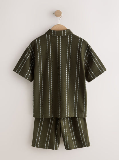 Dsiney Kidz - Khaki Green Stripe Revere Button Through Shirt and Shorts Set (3-16yrs) image 6