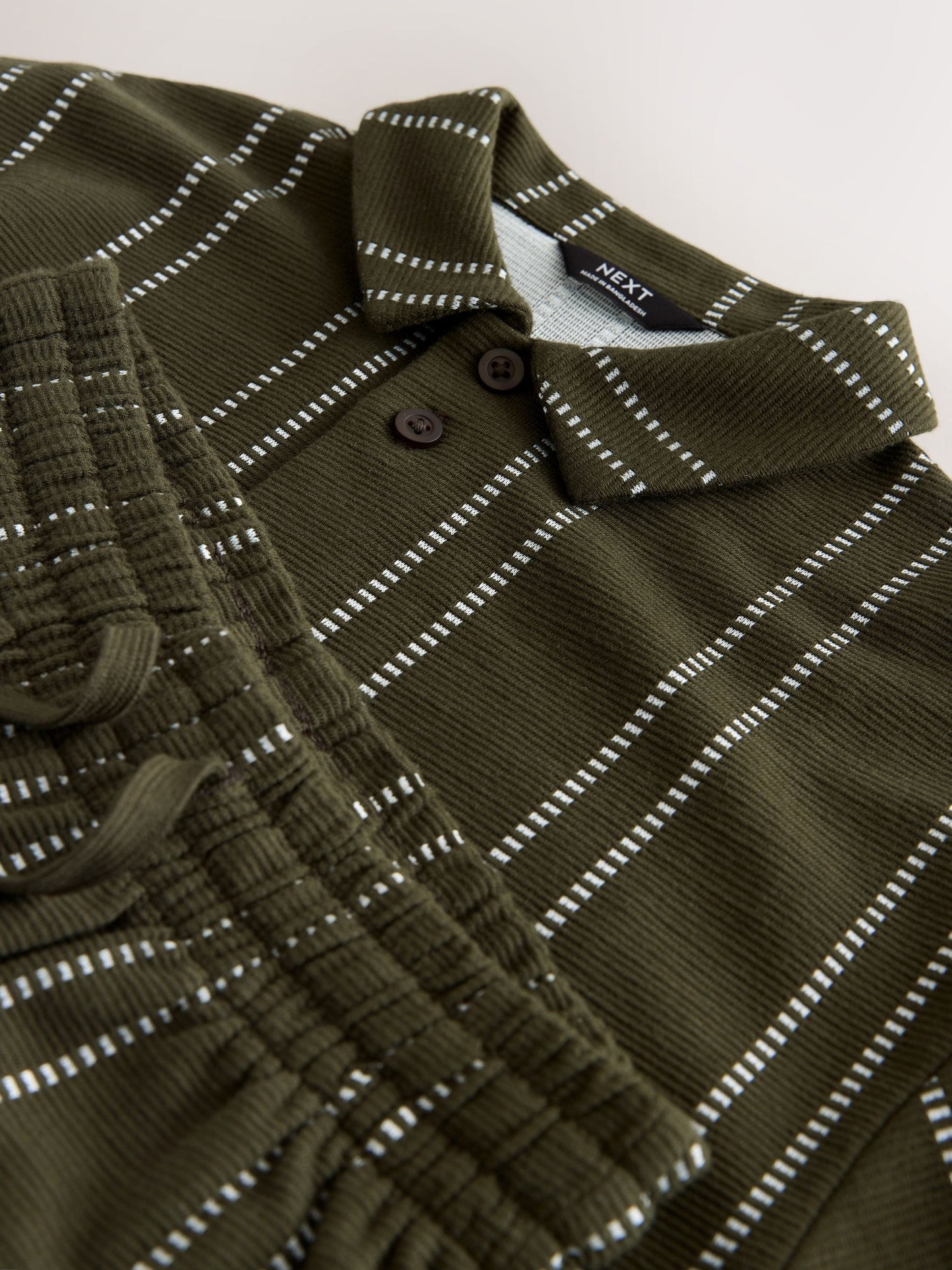 Dsiney Kidz - Khaki Green Stripe Revere Button Through Shirt and Shorts Set (3-16yrs) image 7