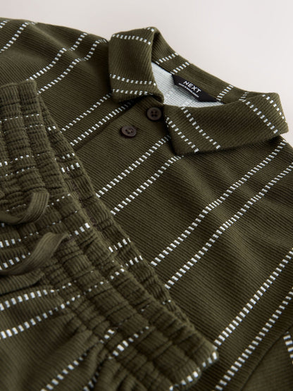 Dsiney Kidz - Khaki Green Stripe Revere Button Through Shirt and Shorts Set (3-16yrs) image 7