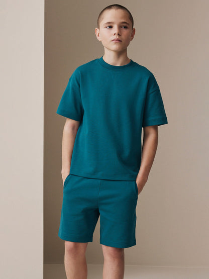 Dsiney Kidz - Teal Blue Relaxed Fit Heavyweight T-Shirt and Shorts Set (3-16yrs) image 1