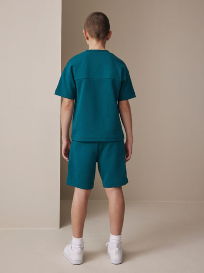 Dsiney Kidz - Teal Blue Relaxed Fit Heavyweight T-Shirt and Shorts Set (3-16yrs) image 3