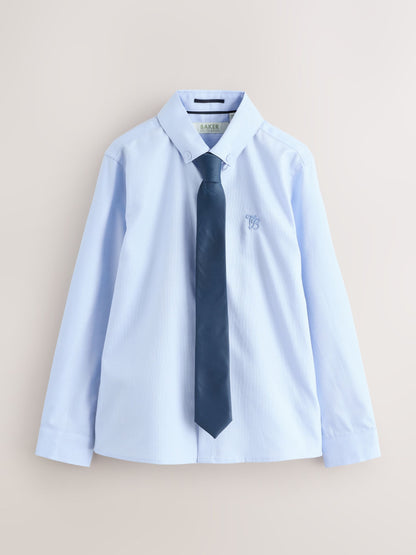 Dsiney Kidz - Baker by Ted Baker Blue Long Sleeve Shirt with Tie image 5