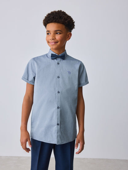 Dsiney Kidz - Baker by Ted Baker Blue Short Sleeve Shirt with Bow Tie image 1