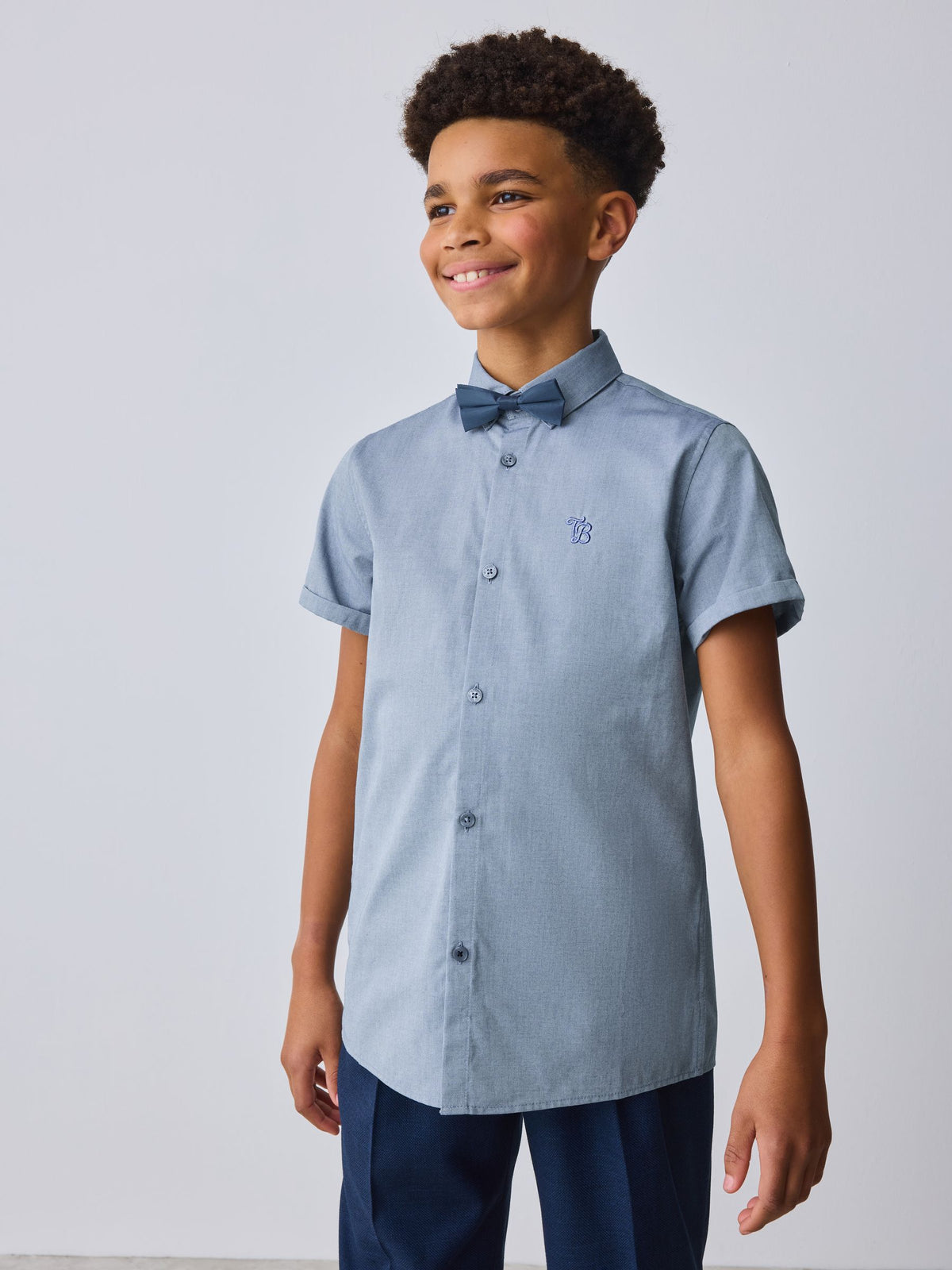 Dsiney Kidz - Baker by Ted Baker Blue Short Sleeve Shirt with Bow Tie image 2