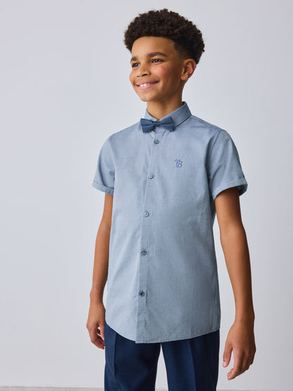 Dsiney Kidz - Baker by Ted Baker Blue Short Sleeve Shirt with Bow Tie image 2
