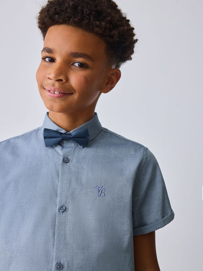 Dsiney Kidz - Baker by Ted Baker Blue Short Sleeve Shirt with Bow Tie image 4