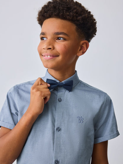 Dsiney Kidz - Baker by Ted Baker Blue Short Sleeve Shirt with Bow Tie image 5