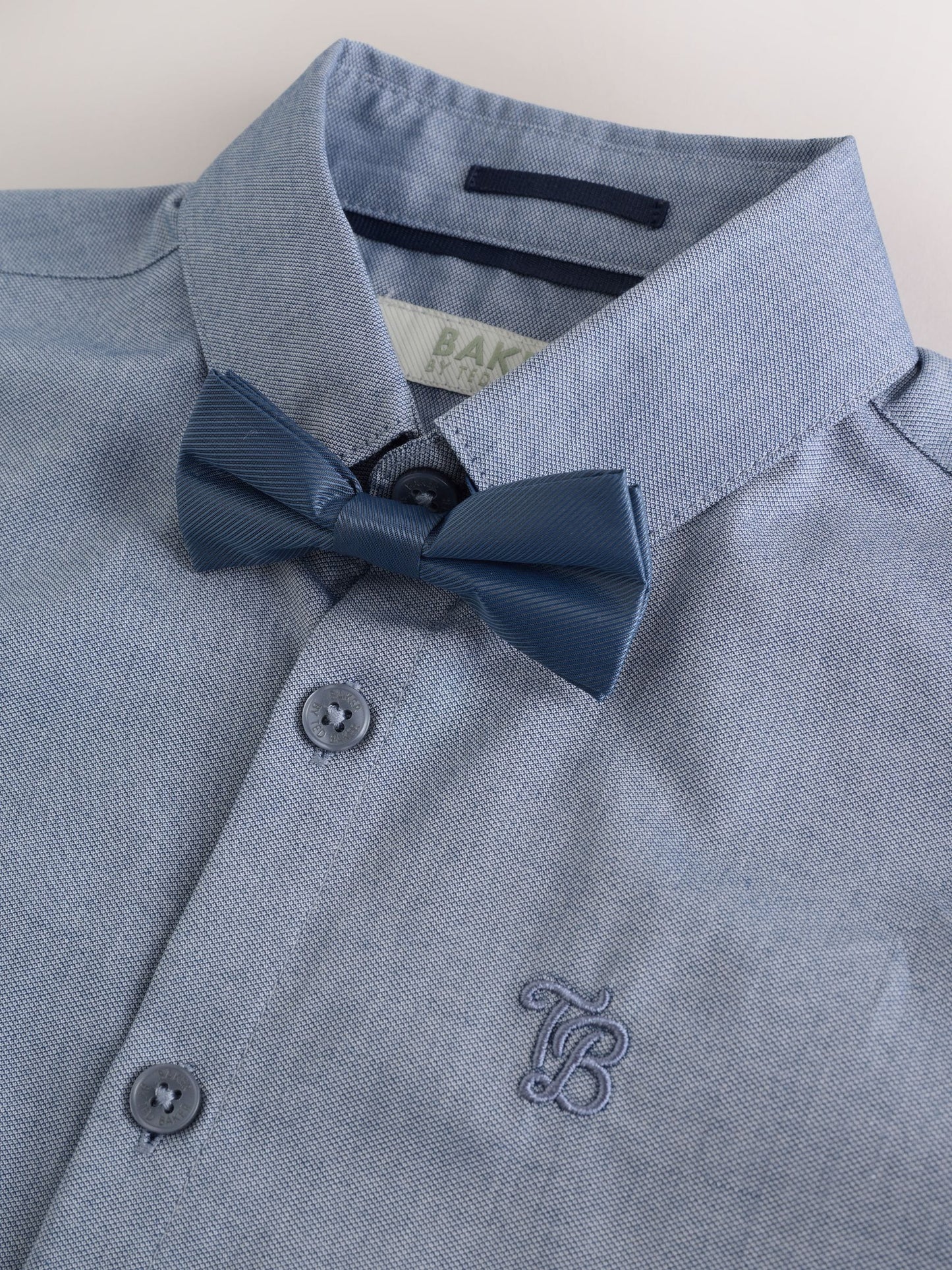 Baker by Ted Baker Blue Short Sleeve Shirt with Bow Tie image 8