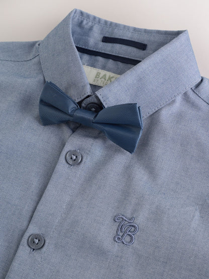 Baker by Ted Baker Blue Short Sleeve Shirt with Bow Tie image 8