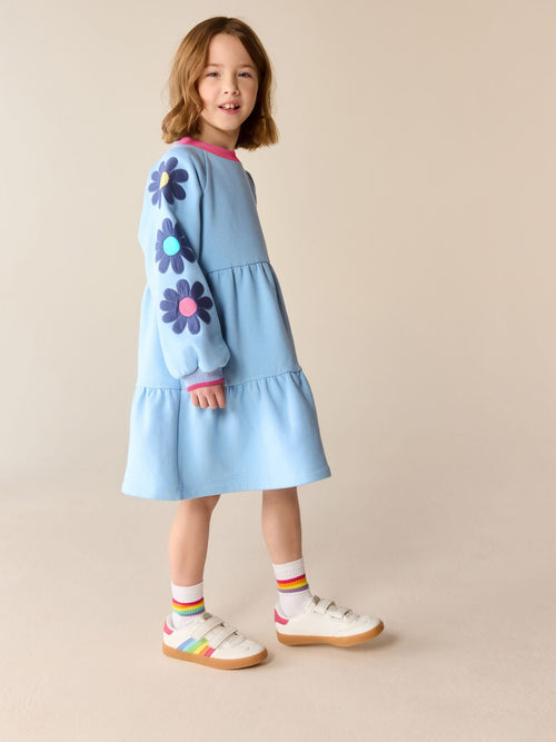 Little Bird by Jools Oliver Blue Appliqué Floral Skater Sweat Dress image 1