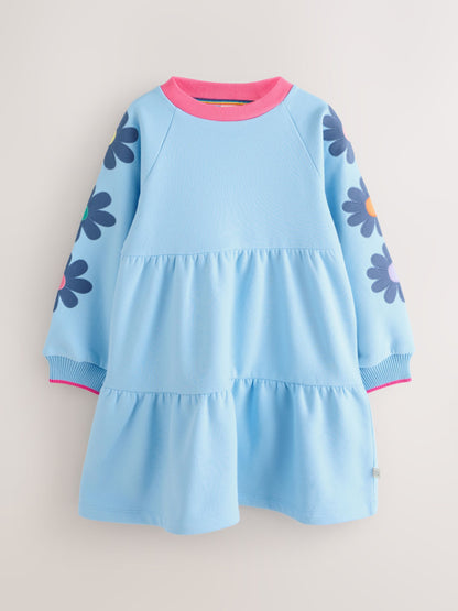 Little Bird by Jools Oliver Blue Appliqué Floral Skater Sweat Dress image 2