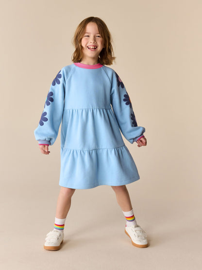 Little Bird by Jools Oliver Blue Appliqué Floral Skater Sweat Dress image 3