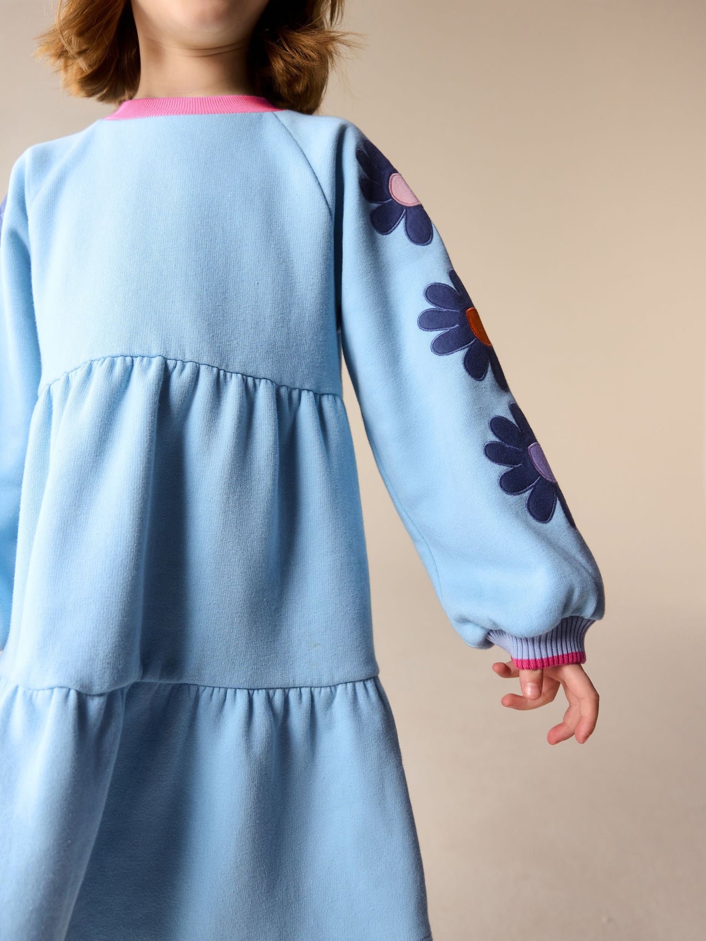 Little Bird by Jools Oliver Blue Appliqué Floral Skater Sweat Dress image 4