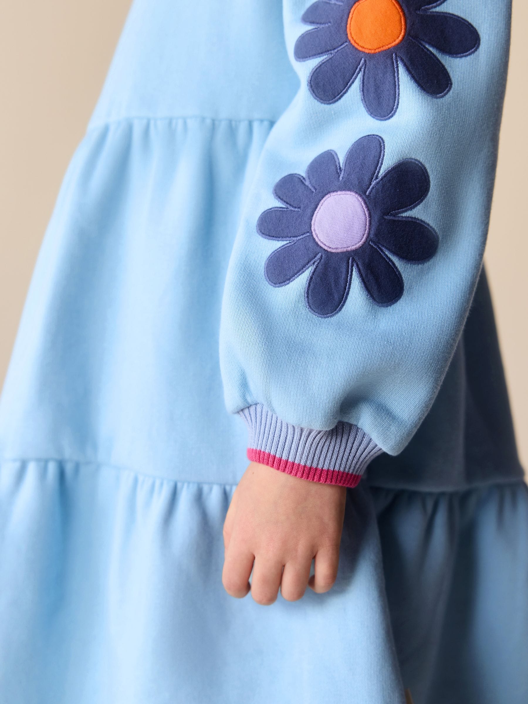 Little Bird by Jools Oliver Blue Appliqué Floral Skater Sweat Dress image 5