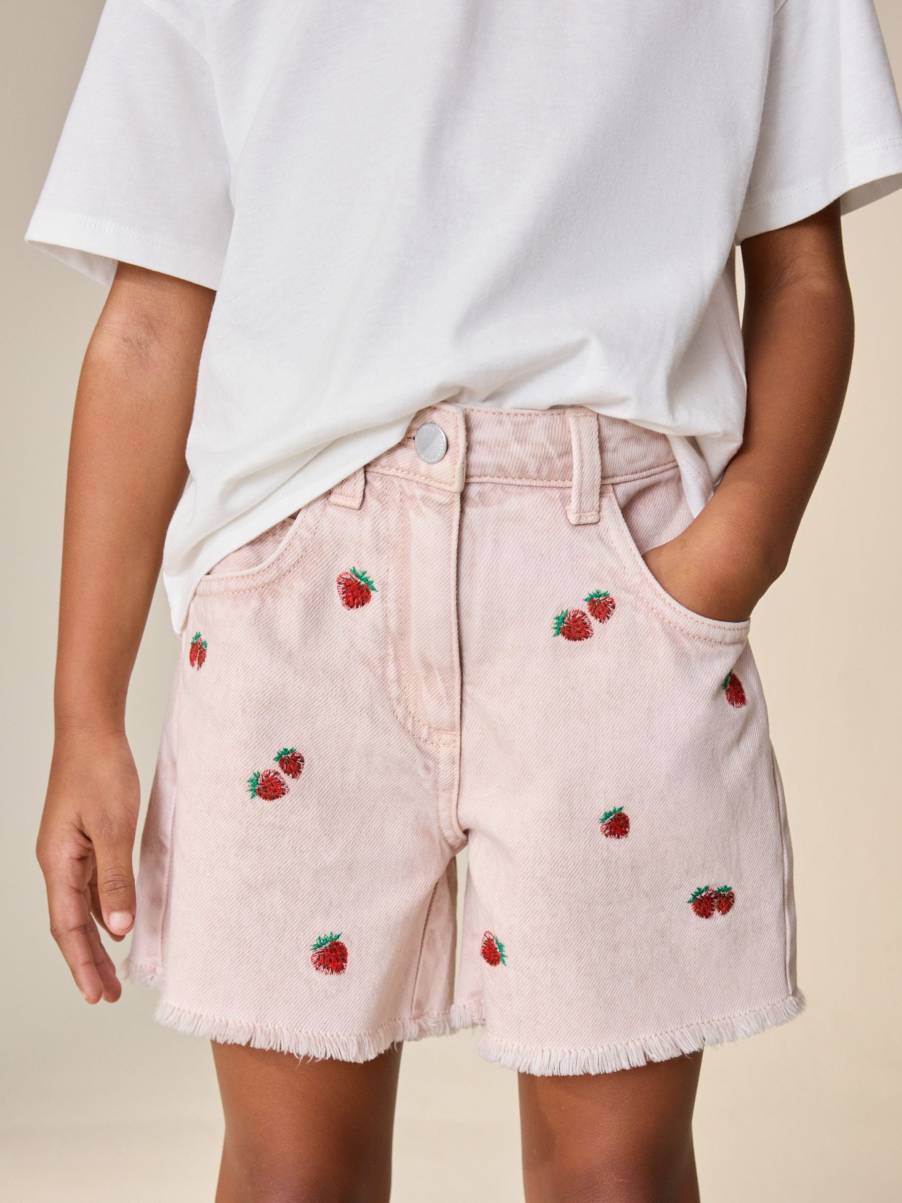 Dsiney Kidz - Pink Strawberry Embroidered Bermuda Shorts (3-16yrs) image 1