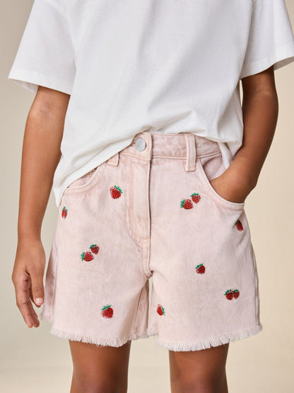 Dsiney Kidz - Pink Strawberry Embroidered Bermuda Shorts (3-16yrs) image 1