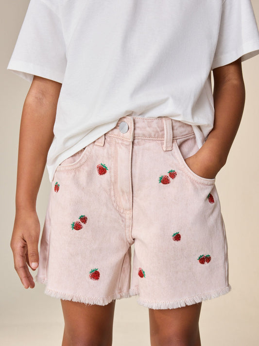 Dsiney Kidz - Pink Strawberry Embroidered Bermuda Shorts (3-16yrs) image 1