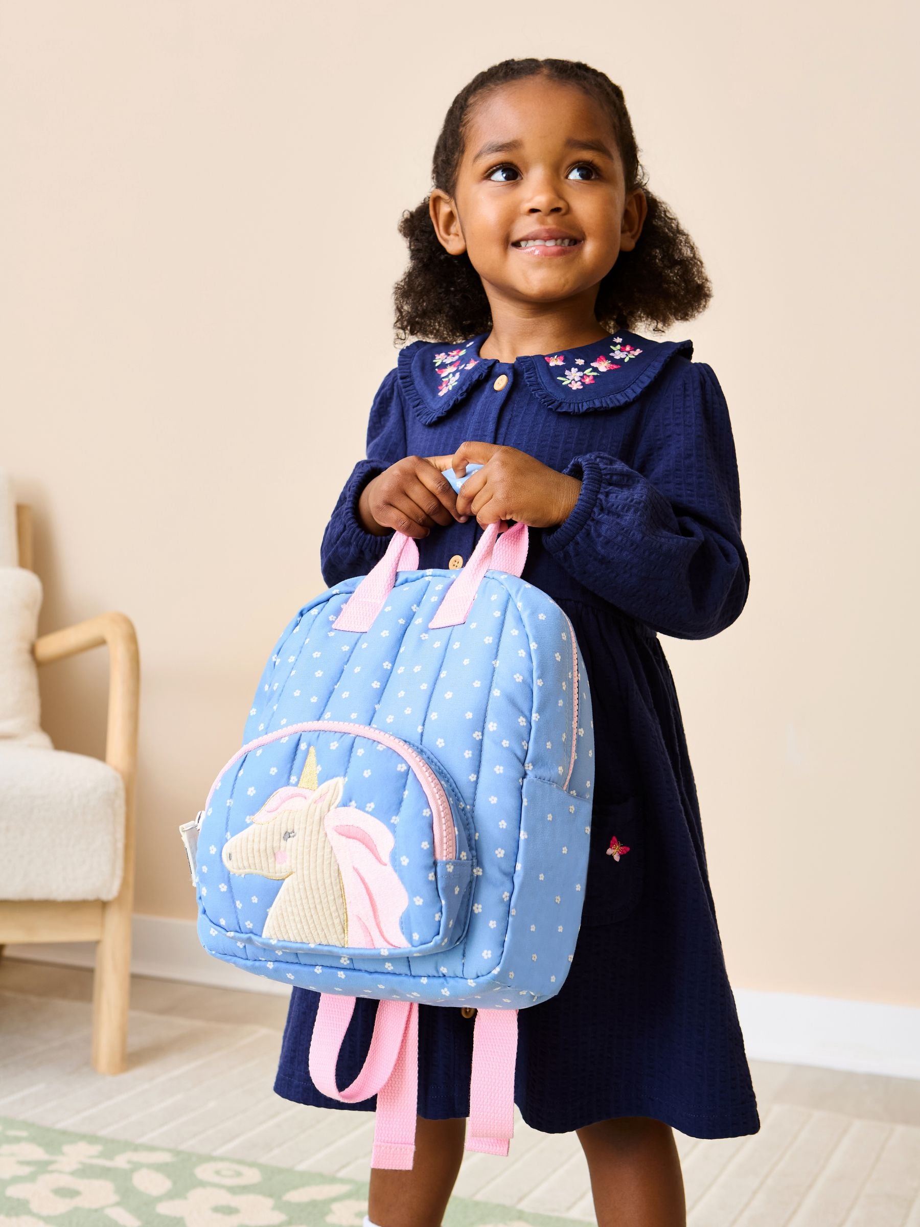 JoJo Maman Bébé Blue Unicorn Character Backpack image 1