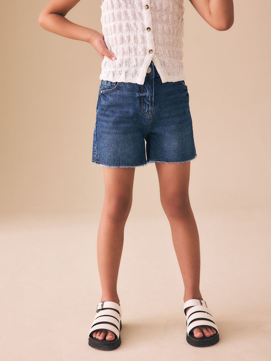 Dsiney Kidz - Dark Blue Denim Longer Length Frayed Edge Denim Shorts (3-16yrs) image 1
