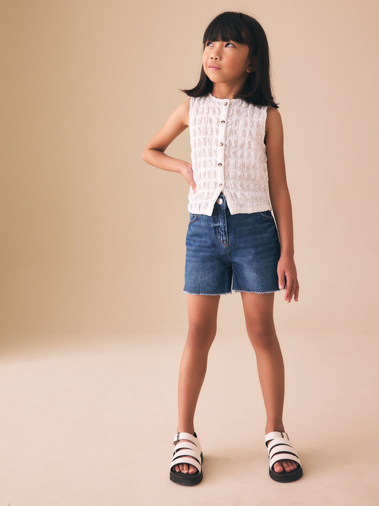 Dsiney Kidz - Dark Blue Denim Longer Length Frayed Edge Denim Shorts (3-16yrs) image 2