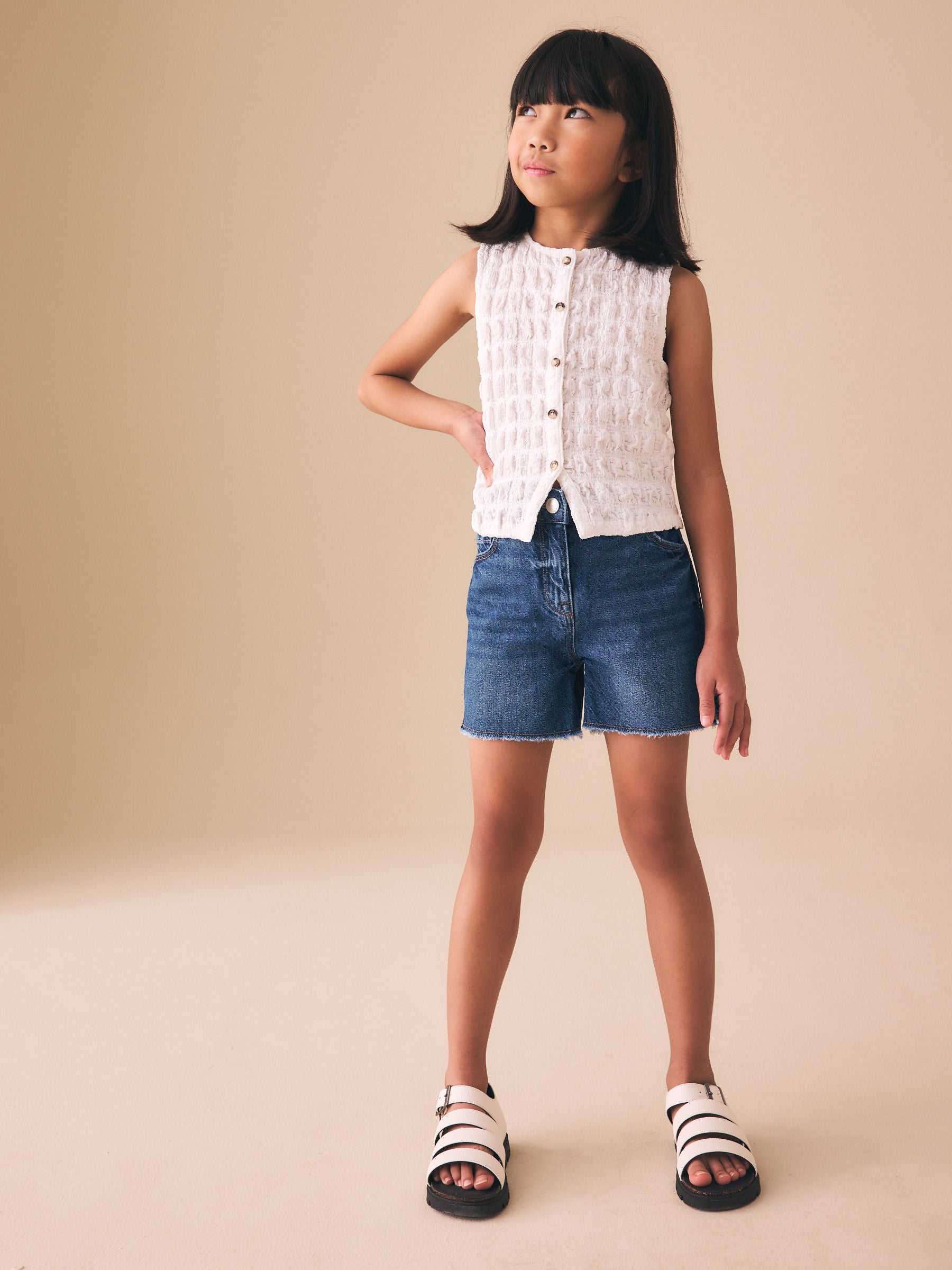 Dsiney Kidz - Dark Blue Denim Longer Length Frayed Edge Denim Shorts (3-16yrs) image 2