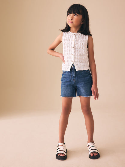 Dsiney Kidz - Dark Blue Denim Longer Length Frayed Edge Denim Shorts (3-16yrs) image 2