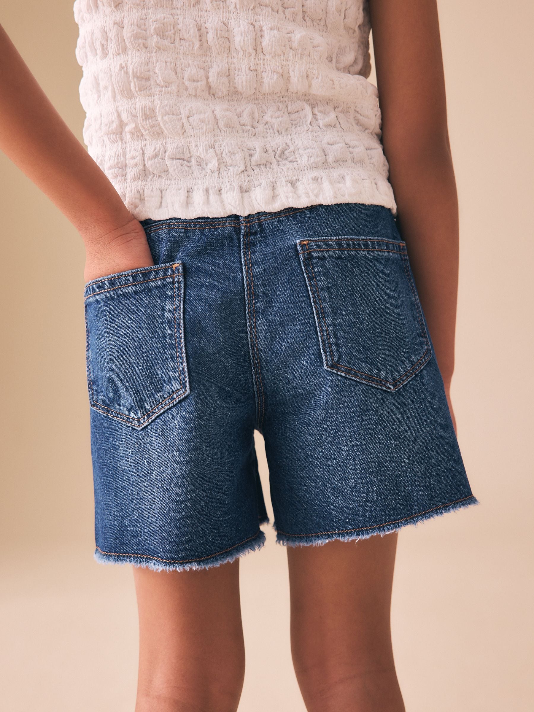 Dsiney Kidz - Dark Blue Denim Longer Length Frayed Edge Denim Shorts (3-16yrs) image 3