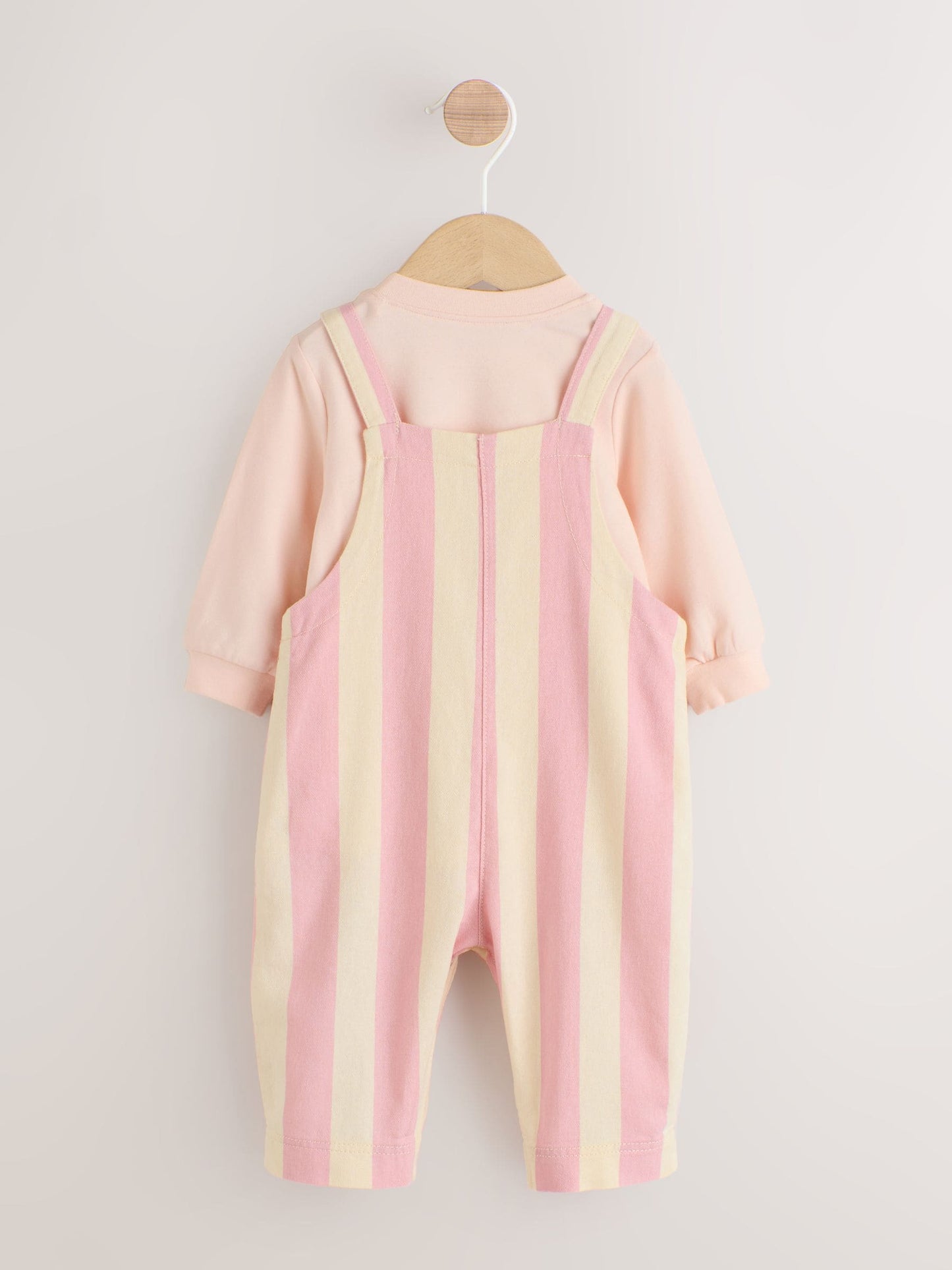Cream/ Pink Stripe Baby Dungarees and Bodysuit Set 2 Piece (0mths-3yrs)