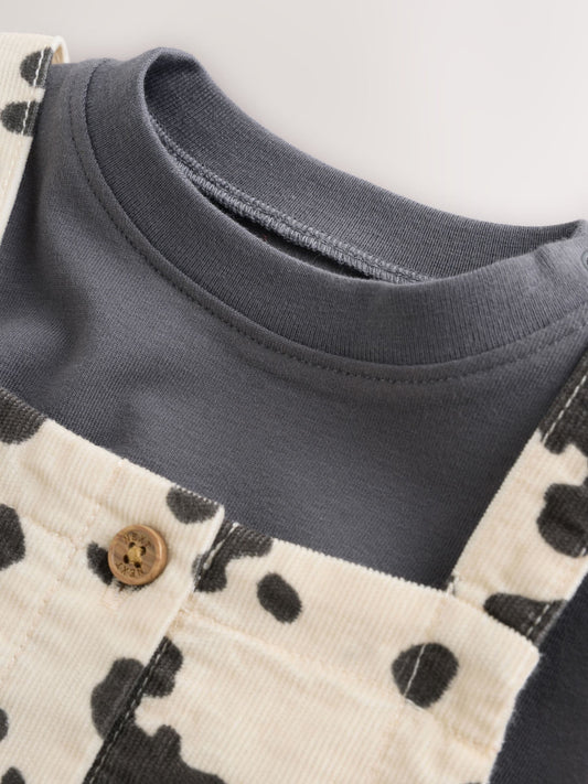 Charcoal/ Cream Cow Baby Dungarees and Bodysuit Set 2 Piece (0mths-3yrs) image 3