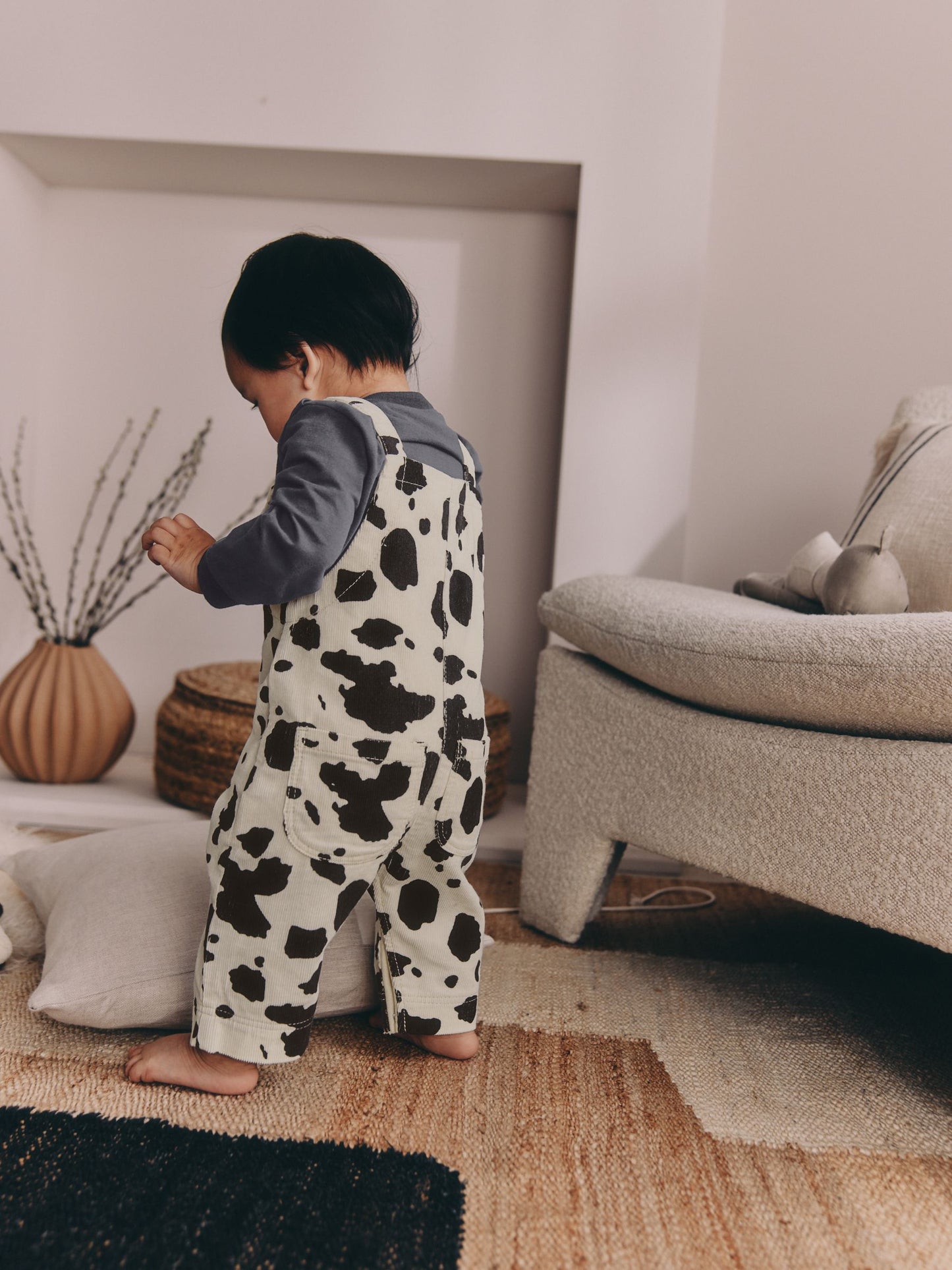 Charcoal/ Cream Cow Baby Dungarees and Bodysuit Set 2 Piece (0mths-3yrs) image 2
