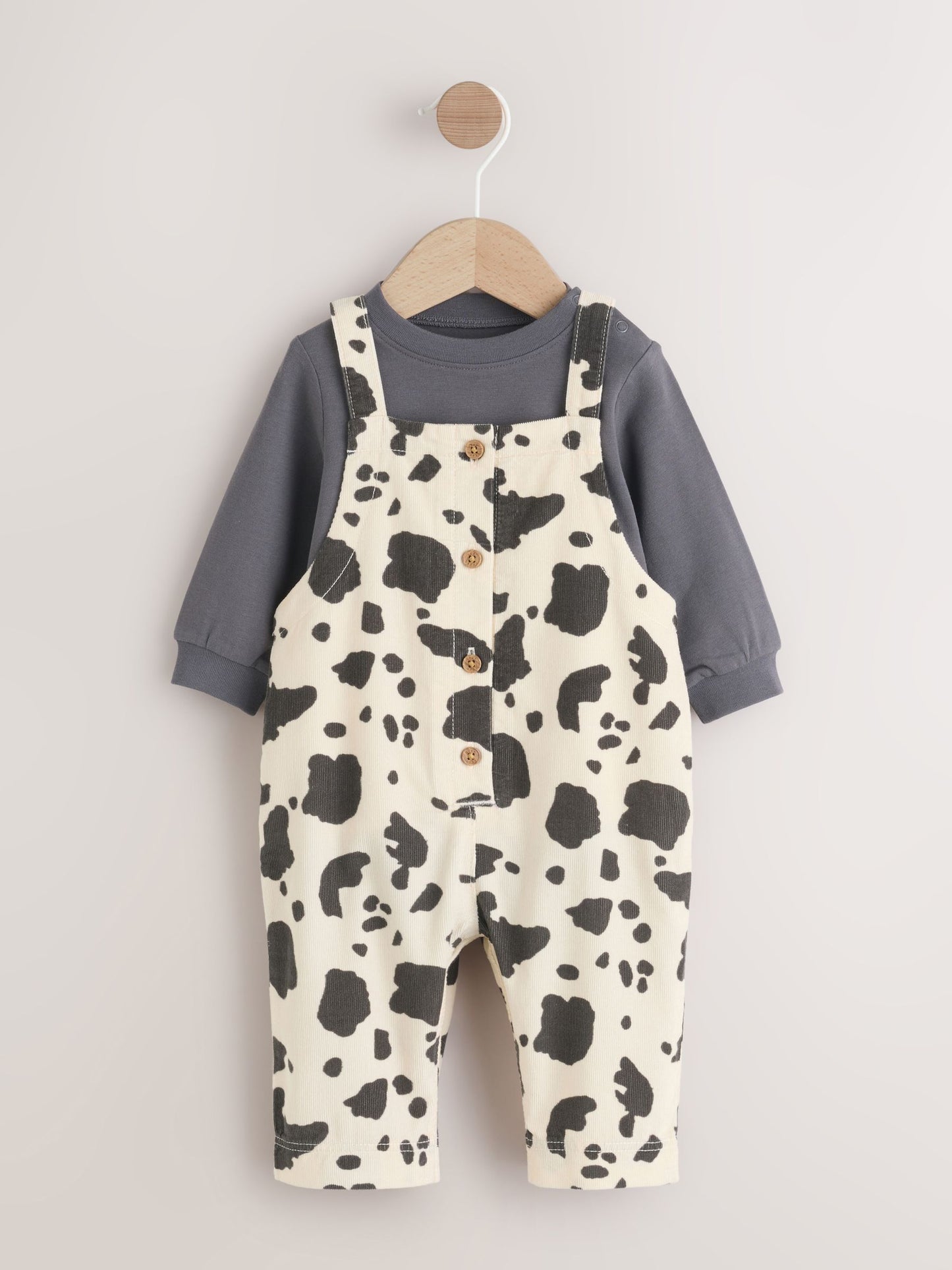 Charcoal/ Cream Cow Baby Dungarees and Bodysuit Set 2 Piece (0mths-3yrs) image 6