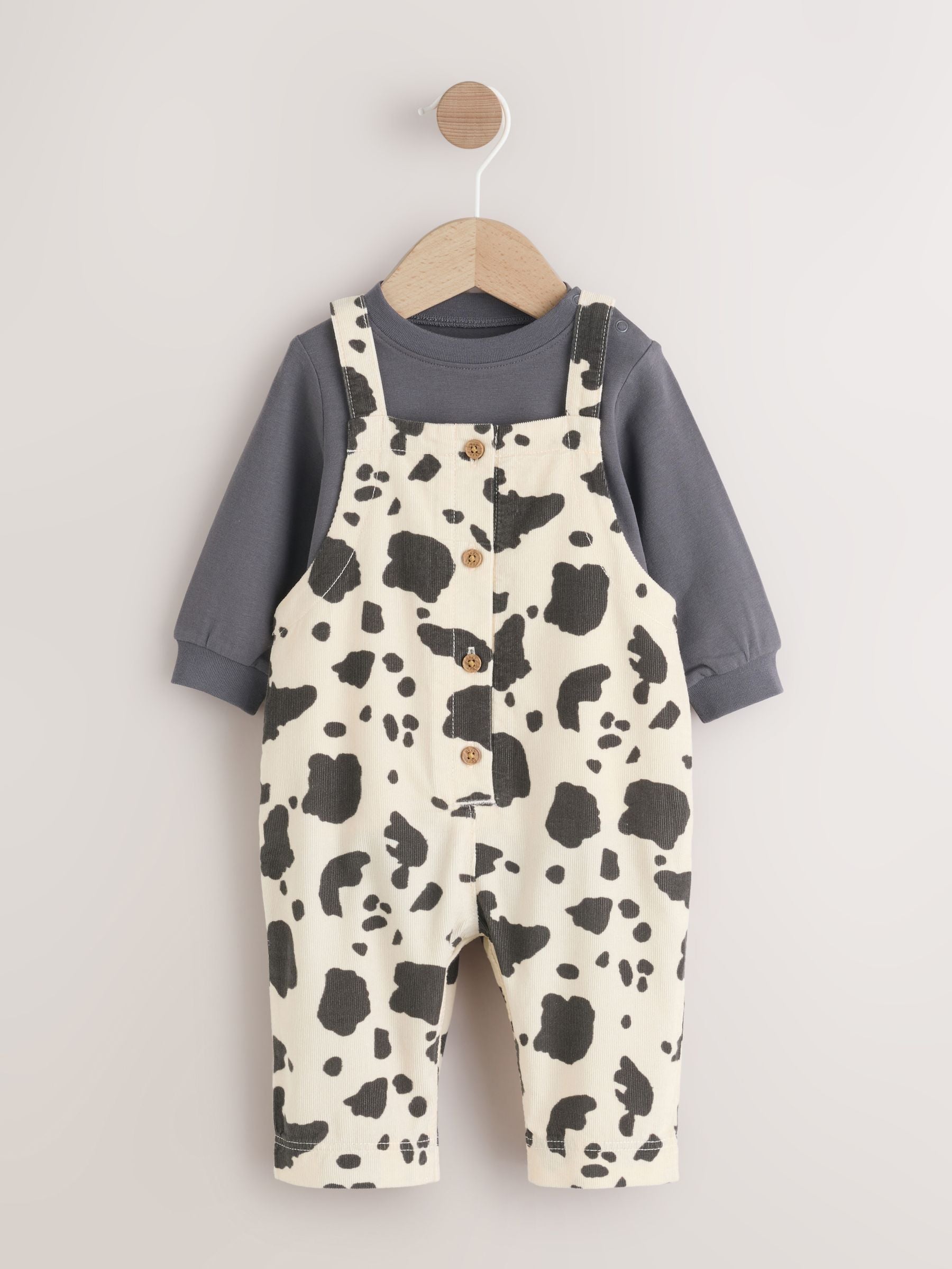 Charcoal/ Cream Cow Baby Dungarees and Bodysuit Set 2 Piece (0mths-3yrs) image 6