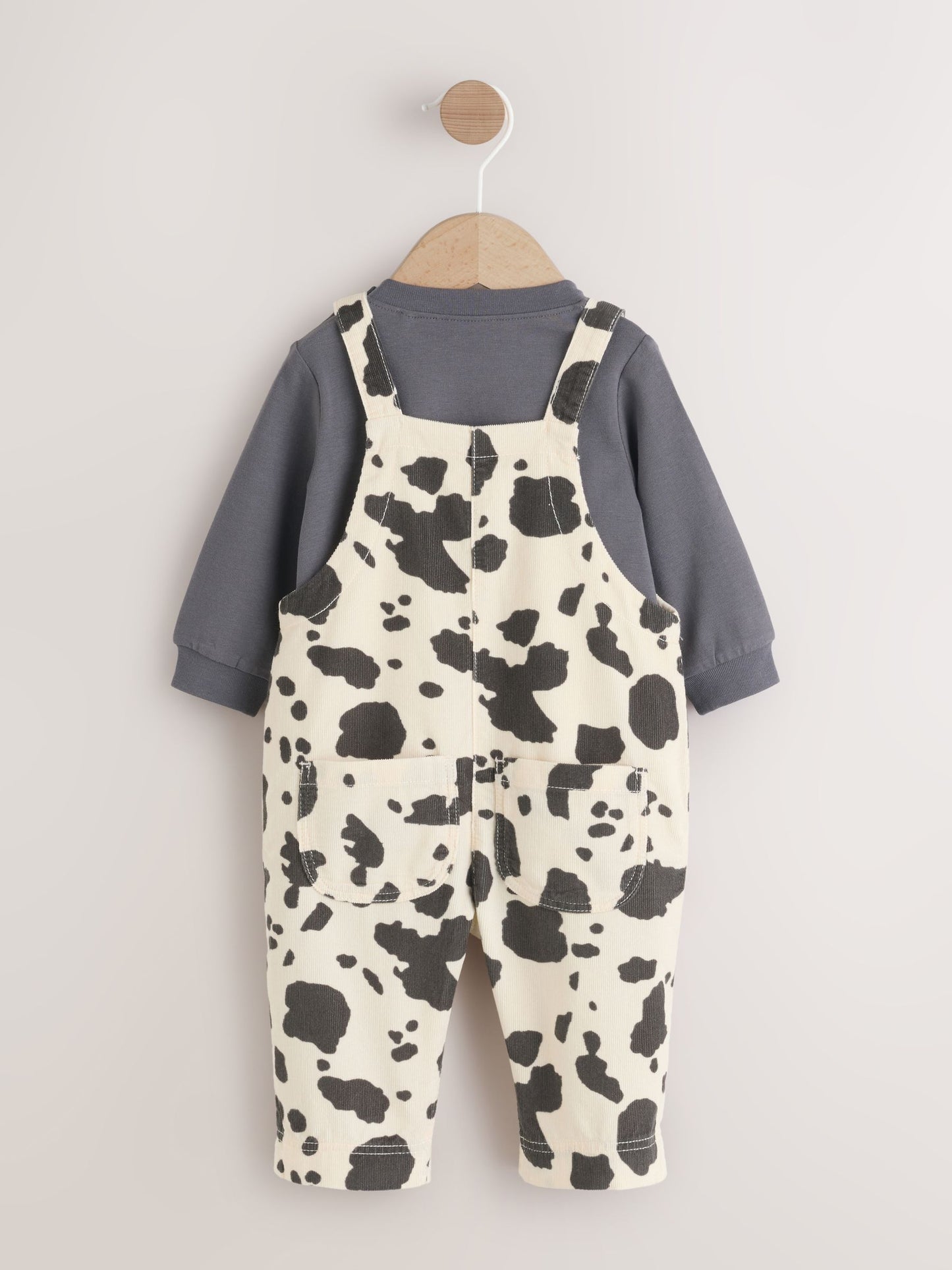 Charcoal/ Cream Cow Baby Dungarees and Bodysuit Set 2 Piece (0mths-3yrs) image 7