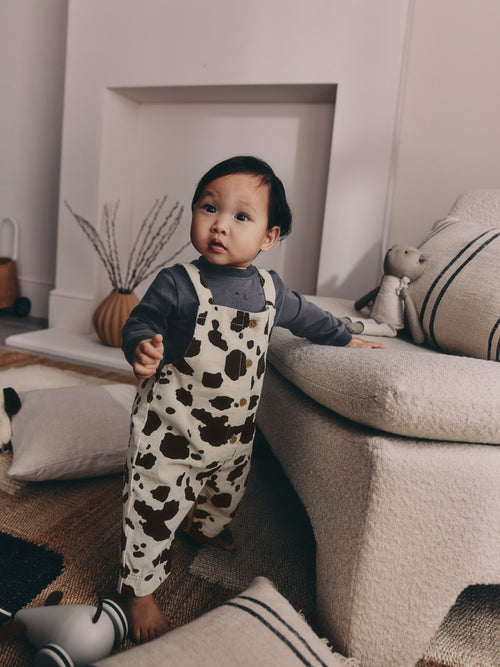 Charcoal/ Cream Cow Baby Dungarees and Bodysuit Set 2 Piece (0mths-3yrs) image 1