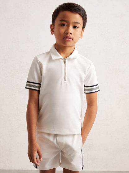 Dsiney Kidz - Reiss White Wills 3-9 yrs Textured Half Zip Polo Shirt image 1