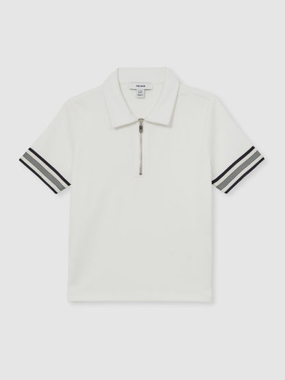 Dsiney Kidz - Reiss White Wills 3-9 yrs Textured Half Zip Polo Shirt image 2