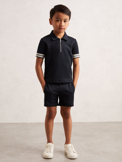 Dsiney Kidz - Reiss Navy Blue Wills 3-9 yrs Textured Half Zip Polo Shirt image 1