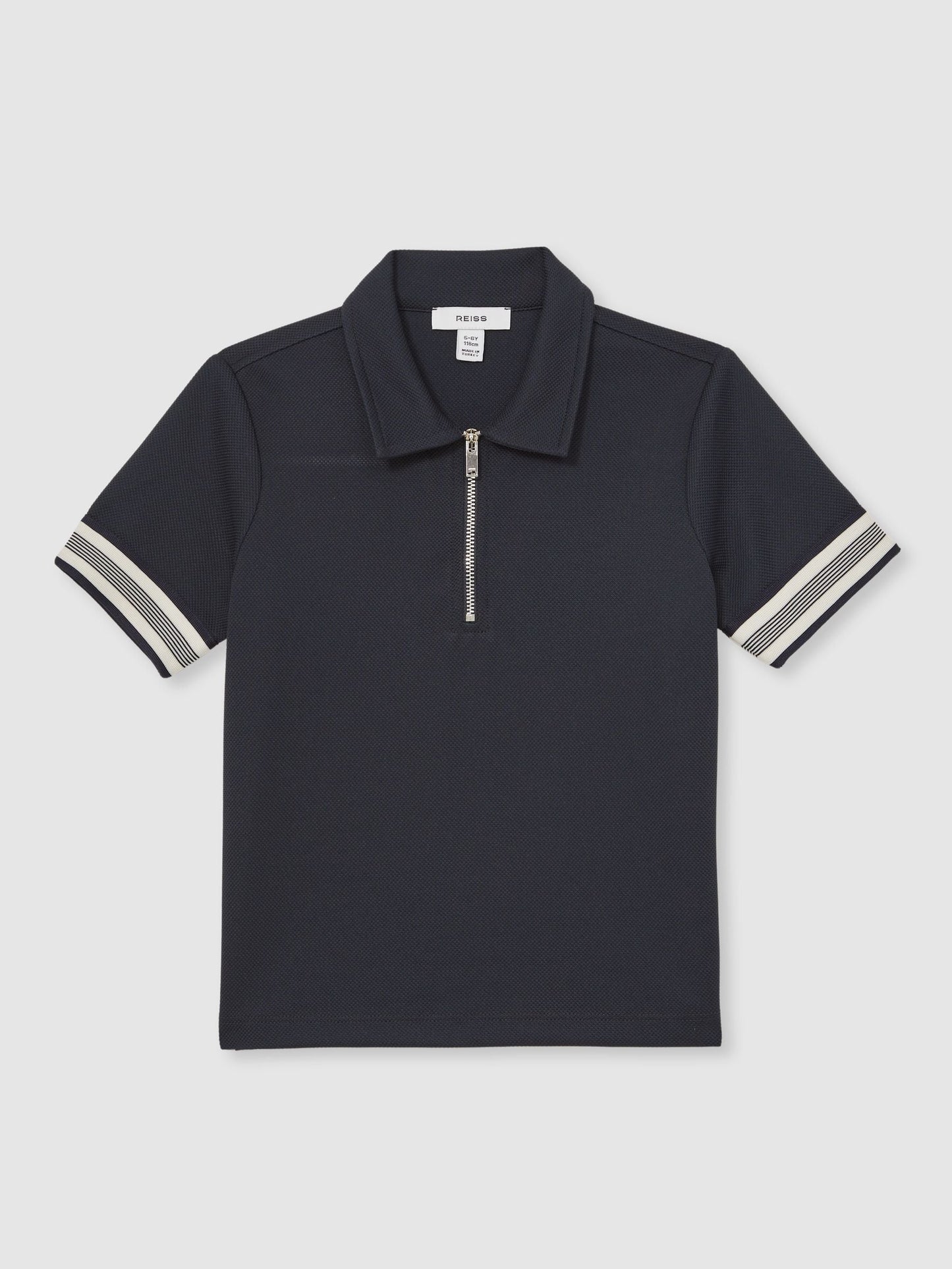 Dsiney Kidz - Reiss Navy Blue Wills 3-9 yrs Textured Half Zip Polo Shirt image 2