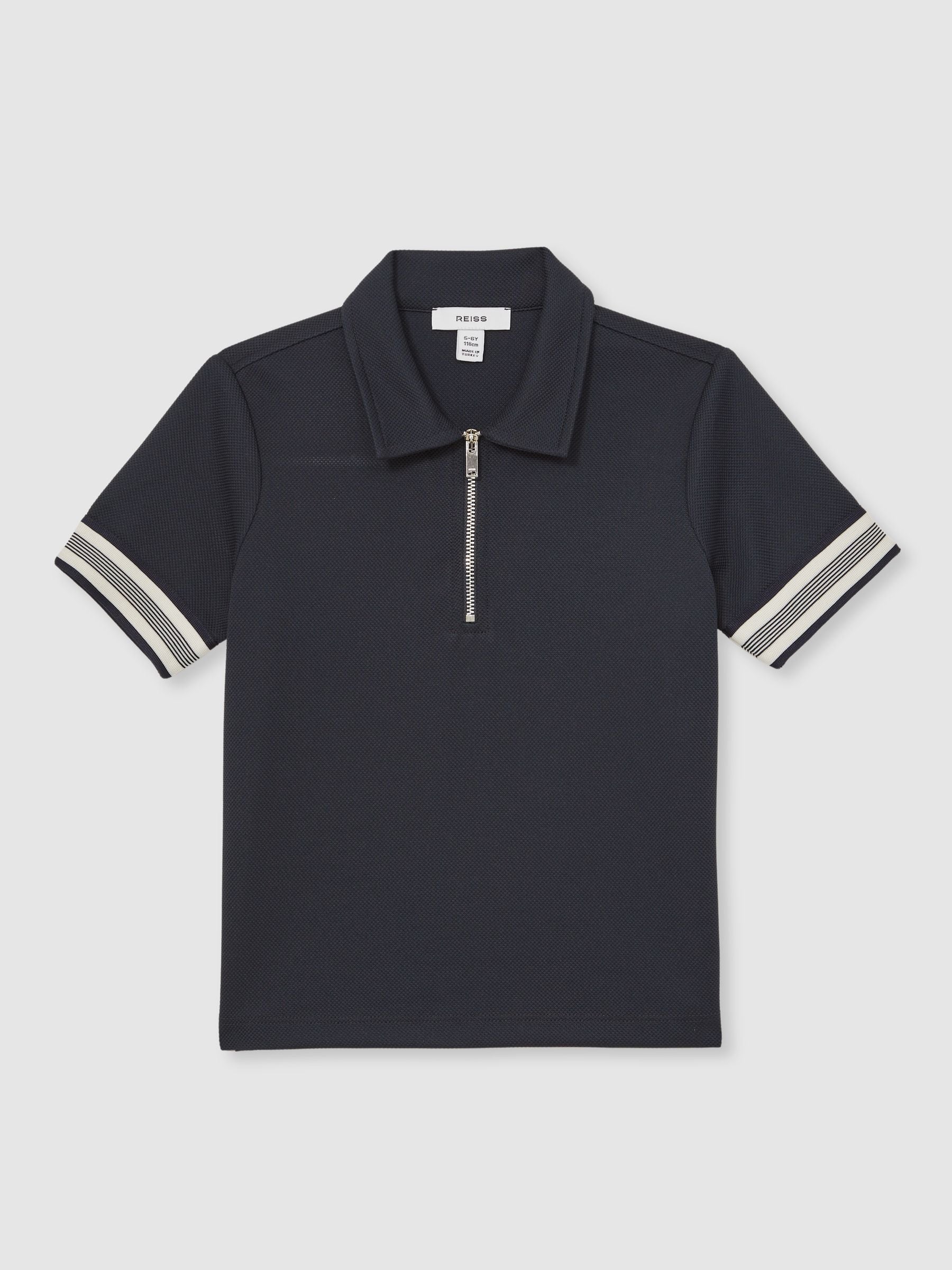 Dsiney Kidz - Reiss Navy Blue Wills 3-9 yrs Textured Half Zip Polo Shirt image 2